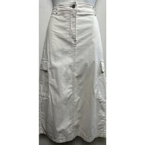 Nicole Miller White Denim Pencil Skirt 6 Straight Stretch Cotton Cargo Pockets